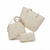 A three-piece women's handbag set in a light cream/off-white faux leather, including a large tote bag, a smaller shoulder bag with an adjustable strap, and a matching wallet. The brand name 'LONDON BOY' is printed in gold on the front of each item.