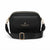 A black crossbody camera bag with a front flap pocket featuring the gold-embossed 'LONDON FOG COLLECTION' logo. The bag has gold-tone hardware, a top zipper, and a wide adjustable black strap with a gold buckle, shown against a plain white background.