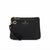 A black pebbled leather wristlet clutch by London Fog Collection, featuring a top zip closure, a wrist strap, and gold-tone hardware with the brand logo on the front.