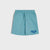 A pair of light teal blue sweat shorts with a drawstring waist and a dark blue 'BERLIN STUD' logo on the lower left leg, displayed against a light gray background.