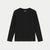 A black long-sleeve crewneck shirt laid flat against a light gray background.