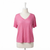 Roudelain Women's Pink Ribbed V-Neck Short-Sleeve T-Shirt
