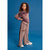 A young girl with curly brown hair stands against a solid blue studio background wearing a matching two-piece pajama set. The set consists of a long-sleeve top and wide-leg pants in a dusty mauve-purple velvet fabric, both decorated with cartoon animal graphics.