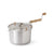 A stainless steel manual coffee roaster with a wooden-handled crank mechanism, shown on a clean white background.