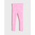 Pink leggings with an all-over white heart outline pattern, shown flat against a light gray background.