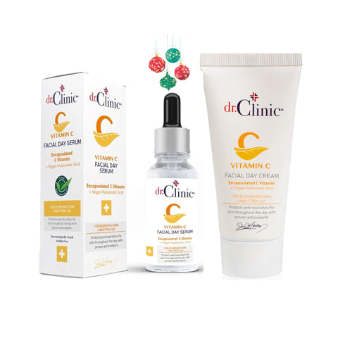 Dr Clinic Christmas Gift Bundle Vitamin C Facial Day Cream  50ML + Serum For Blemished Skin 30 ML
