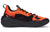 Orange and black athletic shoe on a white background
