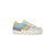 A low-top platform sneaker in pastel colors, featuring a white platform sole, a mint green and lavender upper, a yellow side stripe, and a light pink collar lining, shown against a plain white background.