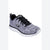 A Skechers running shoe featuring a gray and white marled knit upper, black laces, a black heel collar, and a white midsole and outsole.