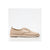A single light beige leather lace-up shoe with decorative metal eyelets, shown in a side profile on a white background.