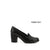 A single black leather block-heel pump shoe shown from a side profile on a white background, with the text 'Hakiki Deri' printed to the right.