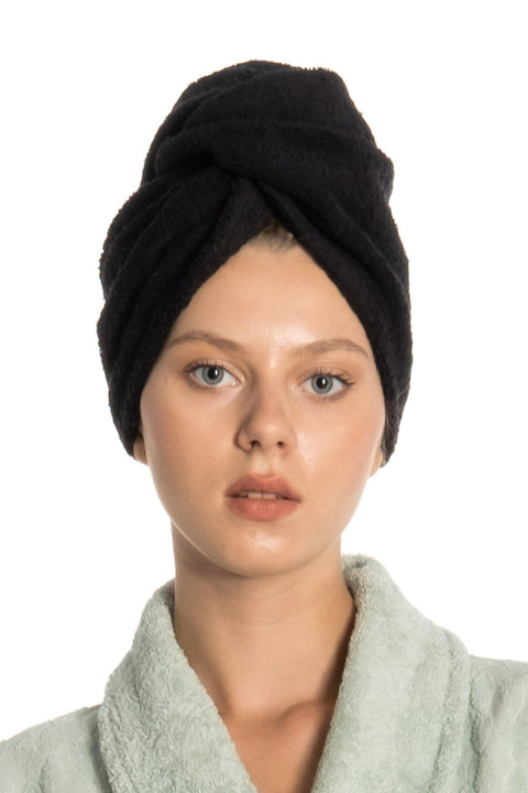 SD Home Flat Black Buttoned Towel Hair Drying Cap TR22(od7)(lr91)