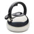White teapot with black handle on a white background