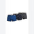 Three pairs of BOSS men's boxer briefs in blue, navy, and dark gray, arranged in a fan shape on a white background.