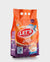 A package of Let's Clean laundry detergent powder in a 2kg orange and purple bag.