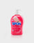 A pink bottle of Spon liquid soap with a pump dispenser, featuring a white flower on the label.