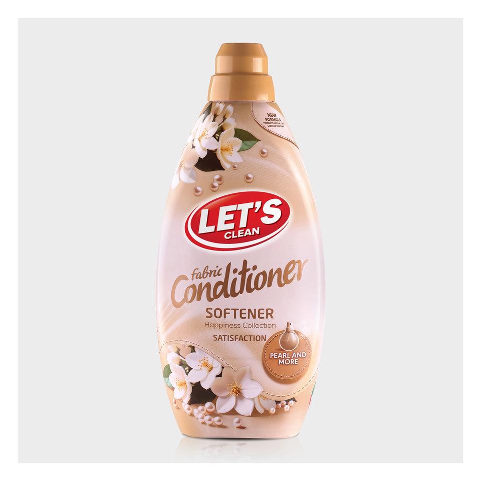 Fabric conditioner bottle with 'Let's Clean' branding on a white background