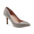 A single women's pointed-toe high heel pump covered in sparkling silver rhinestones, shown from a three-quarters angle on a white background.