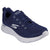 A navy blue Skechers GoWalk athletic sneaker with a white sole, featuring the Skechers logo on the side and 'GOWALK' text on the heel.