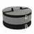 A round zippered storage case with a black and white houndstooth pattern, featuring a top handle and silver zipper pulls, shown on a plain white background.
