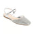 A single silver flat sandal with a pointed toe, covered in sparkling rhinestones, featuring a thin adjustable ankle strap with a silver buckle, shown on a plain white background.