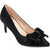 Black high-heeled shoe with a bow on a white background