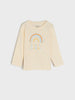 Beige long-sleeve shirt with rainbow and 'I love mommy' text on a white background