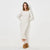 Sinsay Women's Cream Ribbed Boat Neck & Ruched Sides Midi Dress