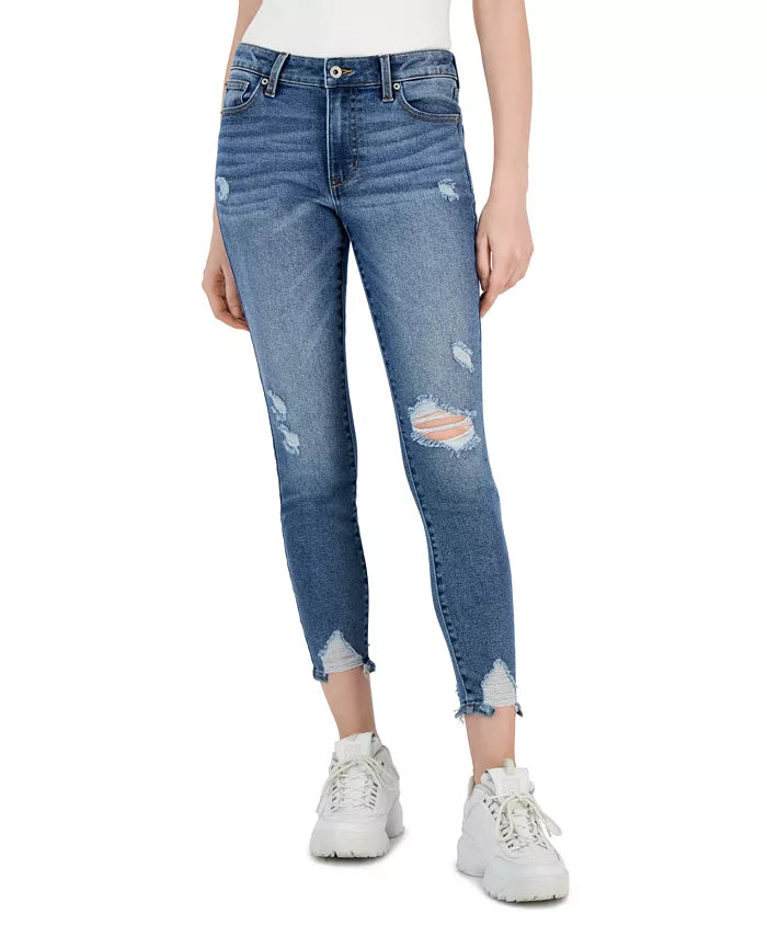 Regeneration By Celebrity Pink Women's Blue Mid Rise Cropped Ankle Skinny Jeans | Celebrity Pink In Lebanon