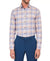 Man wearing a plaid shirt and blue pants on a white background
