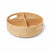 A round bamboo spice container tray with four compartments and two side handles, shown on a clean white background.