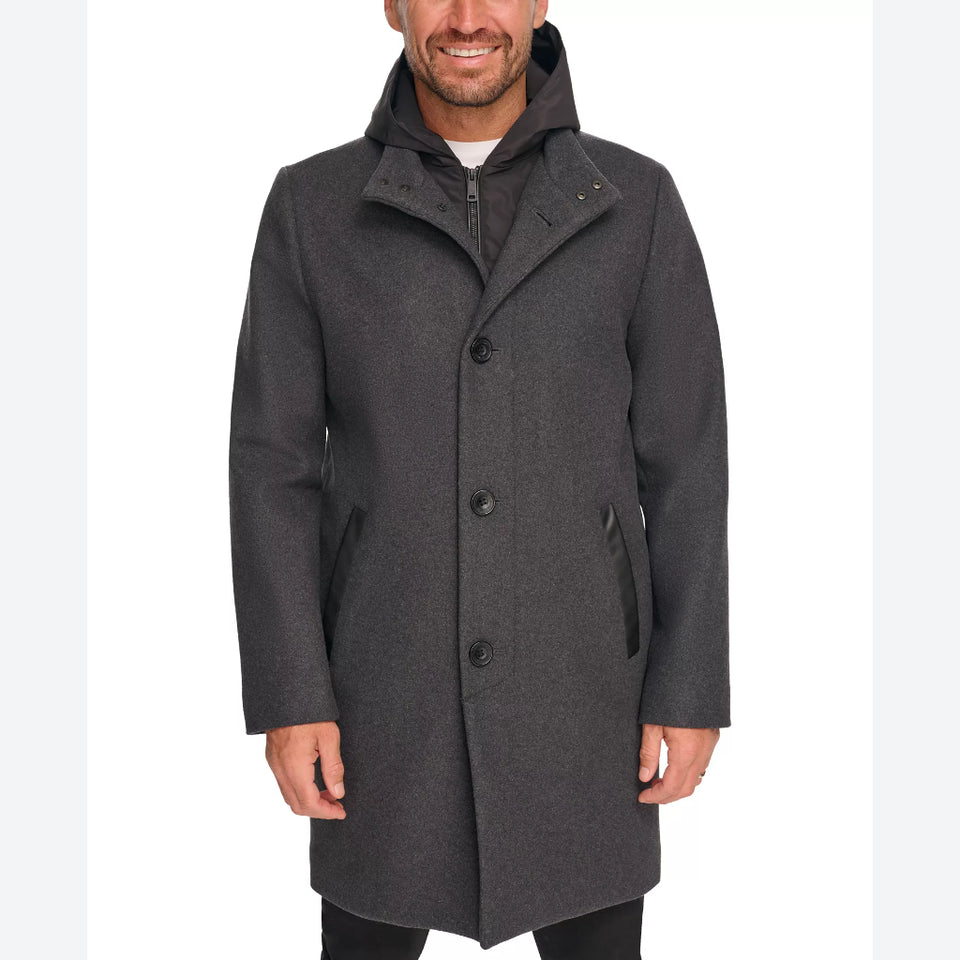 Kenneth Cole Reaction Men's Grey Removable Hood ButtonCoat