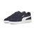 Black sneakers with a white lightning bolt design on a light gray background