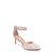 A pale blush pink pointed-toe high heel with a slim ankle strap adorned with sparkling clear rhinestones, shown on a plain white background.
