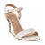 A single women's high-heeled sandal in off-white leather with a slim ankle strap, buckle closure, and a pointed toe, shown on a clean white background.