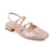 A single light pink patent leather Mary Jane sandal with a low block heel, square toe, and double buckle straps, shown on a white background.