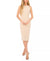 Woman wearing a beige sleeveless dress on a white background