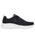 Black athletic shoe with white sole on a white background