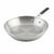 A stainless steel sauté pan with a black handle, shown from a high angle on a solid white background.