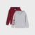 Two hooded zip-up sweatshirts displayed against a light gray background: a heather gray one in front with a vertical 'NYC' graphic on the sleeve, and a burgundy one behind.