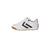 A white low-top sneaker with a black chevron logo on the side, a hook-and-loop strap closure, and a brown gum outsole, shown against a plain white background.
