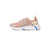 A single women's athletic sneaker shown in profile against a solid white background. The shoe features a dusty pink mesh upper, beige synthetic overlays, a white midsole, and blue accent details on the heel and sole.