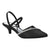A single black satin slingback kitten heel shoe with a pointed toe and a decorative row of clear rhinestones across the instep, shown against a plain white background.