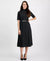 Anne Klein Women's Black & White Polka-Dot Mock-Neck Elbow-Sleeve Belted Midi Dress