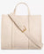 Beige tote bag with gold accents on a white background