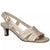 A single women's slingback heeled sandal in a champagne beige color with metallic silver glitter accents on the straps, shown against a plain white background.