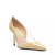Beige high-heeled shoe with clear transparent sole on a white background