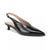 A single black pointed-toe slingback kitten heel shoe with a glossy textured finish, shown from a side profile on a white background.