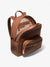 Brown leather backpack on a white background