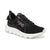 A black athletic sneaker with a chunky white sole, featuring a pink 'nykรถ' logo on the side and pink eyelets, shown against a plain white background.